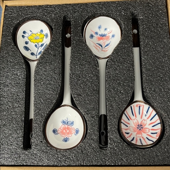 Floral Ceramic Soup Spoons Set - Multicolor - Picture 1 of 1